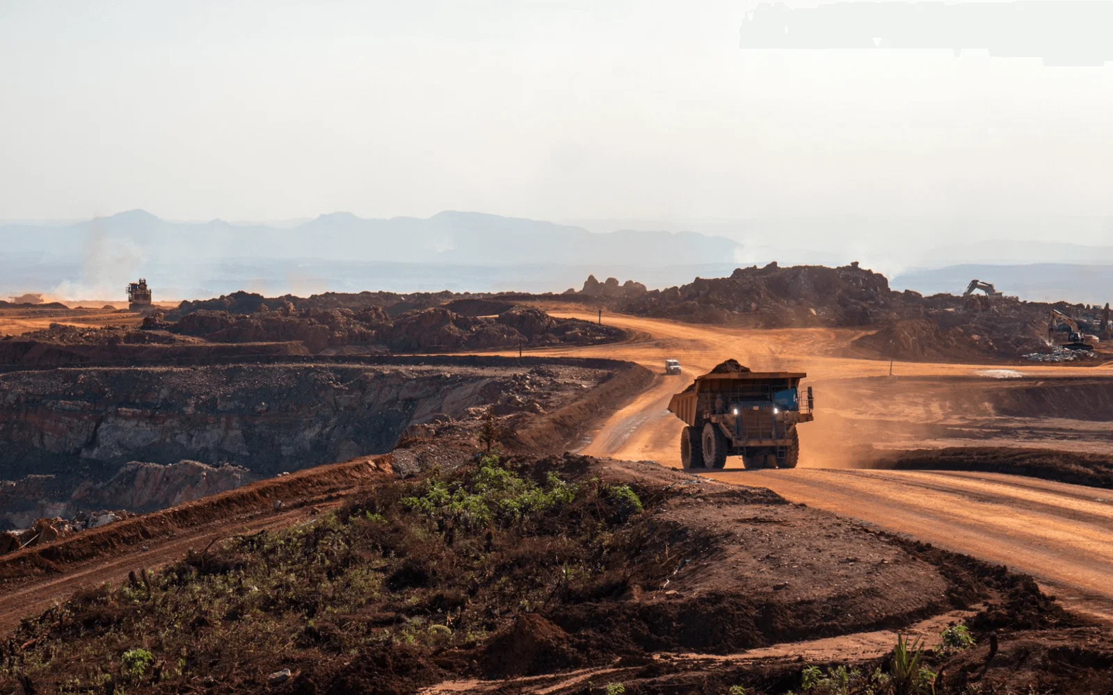 Haul truck on a road at an open-pit copper mine